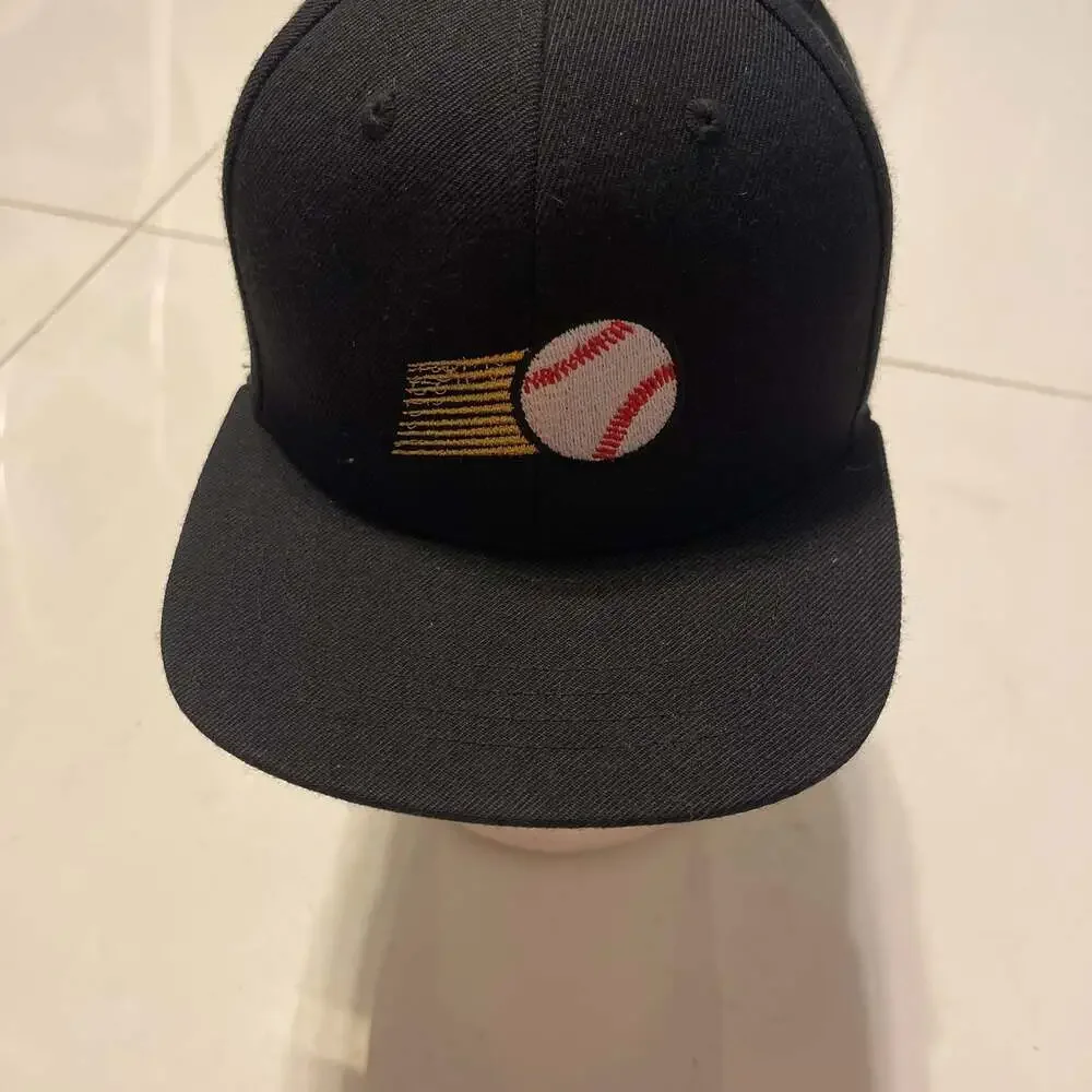 Baseball Embroidered Black Flat Bill Hat Cap